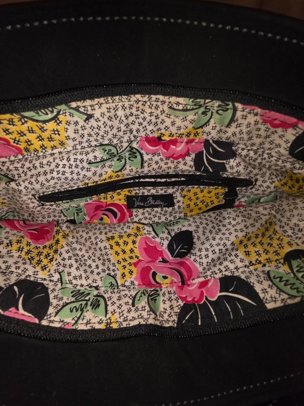 Vera Bradley Tote Quilted Black Floral Lining Grandma Core Crafty Ladies Classic - Picture 5 of 11